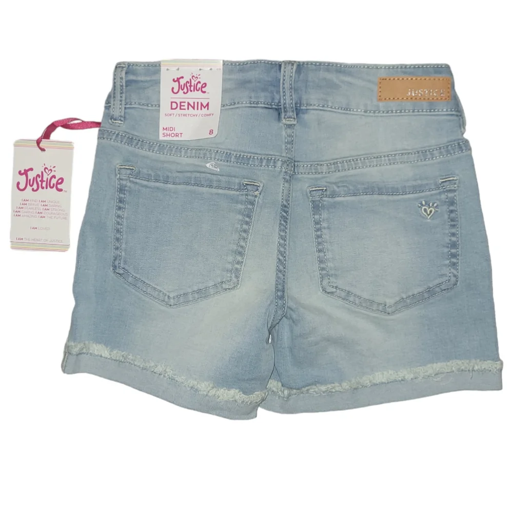 Justice Girls Denim Midi Light Wash Short Size 8